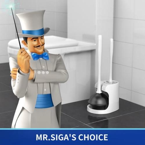 MR.Siga Toilet Plunger and Bowl Brush Combo, White, 1 Set
