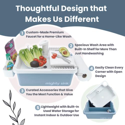 Mighty Sink Portable Sink: Patented Wash Station with Electronic Faucet | 2 Gallons | Easy Setup | Indoor & Outdoor Use | Ideal for Dishwashing, Camping Hygiene, Gardening, Pottery & More