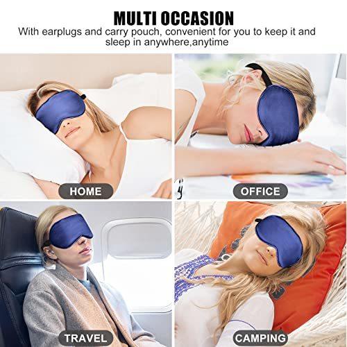 Cavoilu Cooling Sleep Mask w/Gel Eye Mask Silk Eye Mask for Sleeping Heated Eye Masks Blindfold Eye Cover Sleeping Mask for Home Office Travel Gifts for Men Women Stocking Stuffers (Blue)