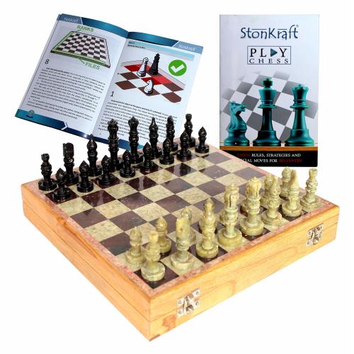 StonKraft - 10 X 10 Chess Board with Wooden Base & Stone Inlaid & Stone Pieces Game Set