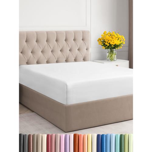 Twin Size Fitted Bed Sheet - Hotel Luxury Single Fitted Sheet Only - Fits Mattress Up to 16 - Extra Soft Wrinkle Free Breathable and Cooling - Bottom Fitted Sheet - White Single Fitted Sheet Only