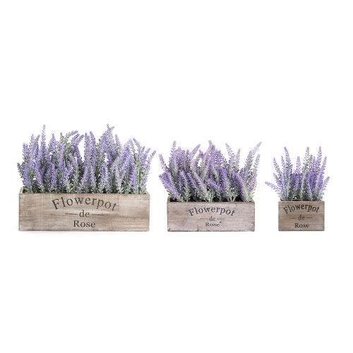 Velener Fake Lavender Plant with Decorative Tray Wooden Box 14- Spring Decorations for Home Office Cottagecore Country Farmhouse Decor Bathroom Porch Decor Purple Room Faux Flower Indoor Garden