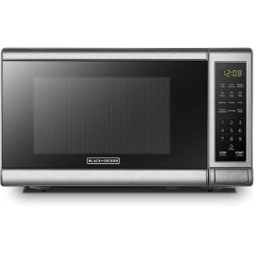 Black BLACK DECKER 0.7 cu. ft. 700 Watt Compact Countertop Microwave in Stainless Steel with Safety lock, One-Touch Button and Eco Mode