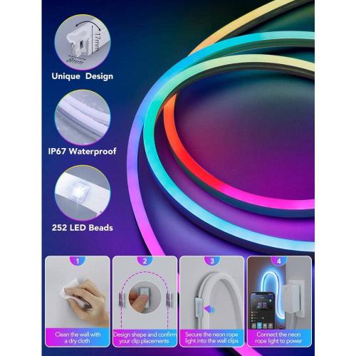 RGBIC 6.5 ft. Smart Neon Plug-In Indoor Color Changing Wi-Fi Enabled Rope Light (1-Rope)