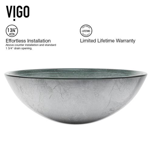 Giovanni Artistic Silver Glass 17 in. L x 17 in. W x 6 in. H Round Vessel Bathroom Sink