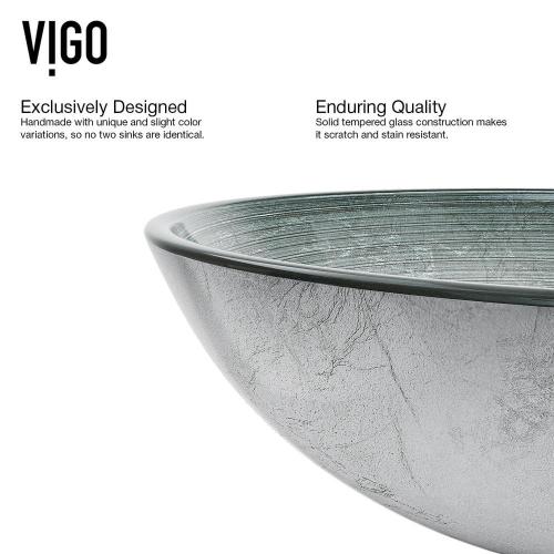 Giovanni Artistic Silver Glass 17 in. L x 17 in. W x 6 in. H Round Vessel Bathroom Sink