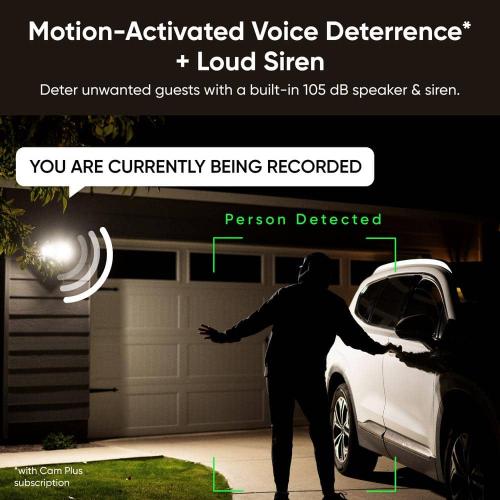 White Wyze Wired Outdoor Wi-Fi Floodlight v2 Home Security Camera with 2K Video, Color Night Vision, Motion Activated LEDs - White