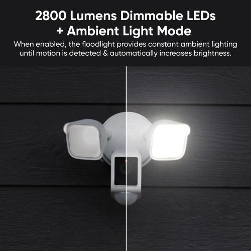 White Wyze Wired Outdoor Wi-Fi Floodlight v2 Home Security Camera with 2K Video, Color Night Vision, Motion Activated LEDs - White