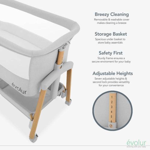 Light Gray Lullaby Portable Bassinet with wheels
