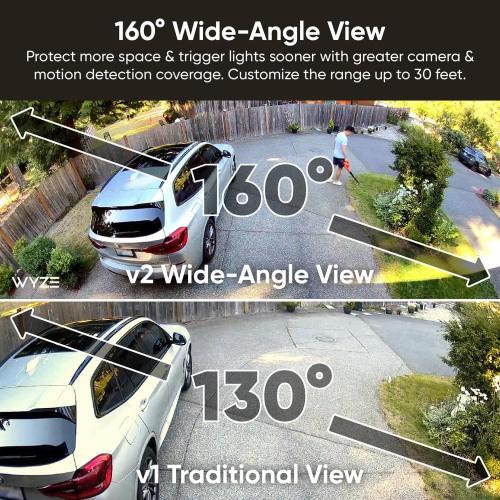 White Wyze Wired Outdoor Wi-Fi Floodlight v2 Home Security Camera with 2K Video, Color Night Vision, Motion Activated LEDs - White