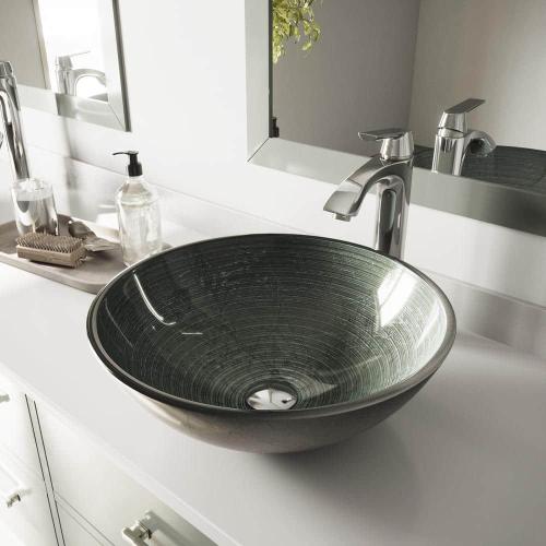 Giovanni Artistic Silver Glass 17 in. L x 17 in. W x 6 in. H Round Vessel Bathroom Sink