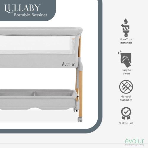 Light Gray Lullaby Portable Bassinet with wheels