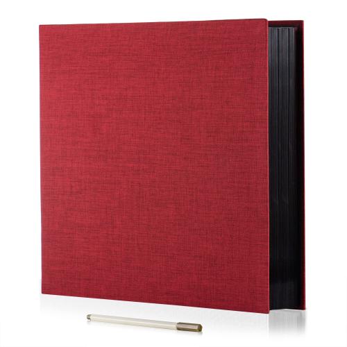 HoneyTolly Large Photo Album Self Adhesive 4x6 8x10 10x12 13x12.6 Scrapbook Album 12.6x11 Inch 60 Black Sticky Pages Linen Cover Magnetic Photo Album with A Metallic Pen and DIY Stickers(Red)