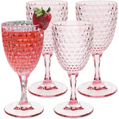 BELLAFORTE - Shatterproof Tritan Plastic Wine Glass, 12oz, set of 4, Laguna Beach Drinking Glasses - Unbreakable Glassware for Indoor and Outdoor Use - Reusable Drinkware (Pink)