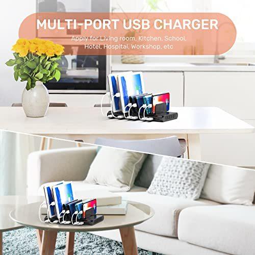 Alxum 10 Port USB Charging Station 60W Mobile Charging Station with Multi-Port USB Fast Charger Stand for Mobile Phone Tablet and MoreBlack