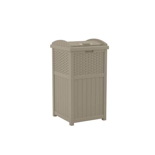 Plastic Trash Hideaway 30 Gallon Beige Outdoor Trash Can with Lid, Suitable for Patios, Decks and Backyards