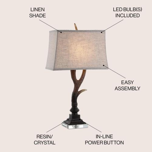 Antler 29.5 in. Rustic Resin/Crystal LED Table Lamp, Brown/Clear