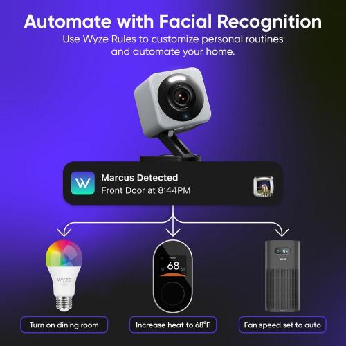 Color White Wyze Cam v4 Wi-Fi 2.5K QHD Indoor/Outdoor Plug-In Smart Home Security Camera, Color Night Vision, 2-Way Audio (White)