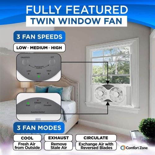 9 in. 3-Speed Expandable Reversible Twin Window Fan with Remote Control and Removable Cover and Bug Screen
