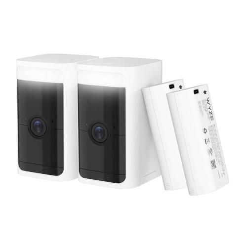 White Pair of Battery Cam Pro 2-Pack, Wireless Indoor/Outdoor Home Security Camera, 2k HD Color Night Vision and Built-In Spotlight