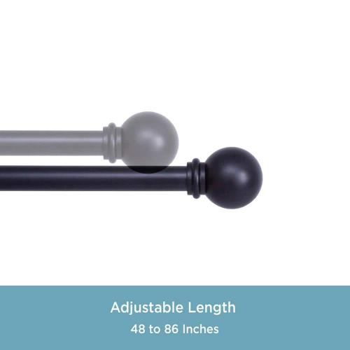 Chelsea 48 in. - 86 in. Adjustable Single Curtain Rod 5/8 in. Diameter in Black with Ball Finials