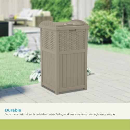 Plastic Trash Hideaway 30 Gallon Beige Outdoor Trash Can with Lid, Suitable for Patios, Decks and Backyards