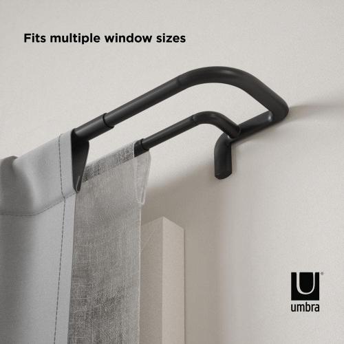 Twilight 60 in. -144 in. Adjustable Double 1 in. Curtain Rod, Black, Room Darkening