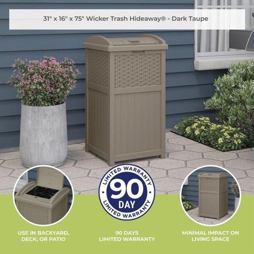 Plastic Trash Hideaway 30 Gallon Beige Outdoor Trash Can with Lid, Suitable for Patios, Decks and Backyards