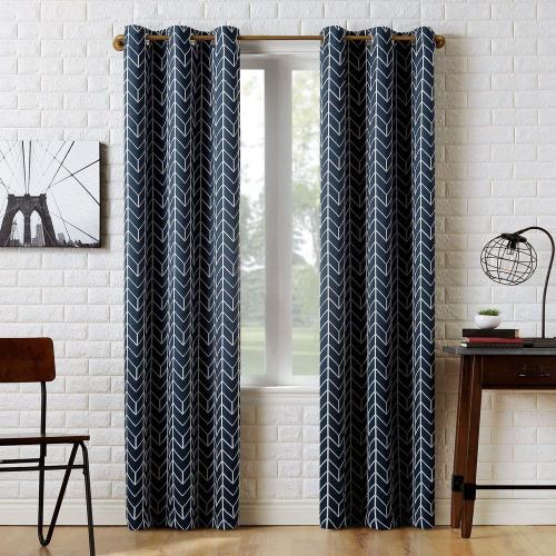 Kenwood Chevron Navy Polyester 40 in. W x 84 in. L Grommet Blackout Curtain (Single Panel)