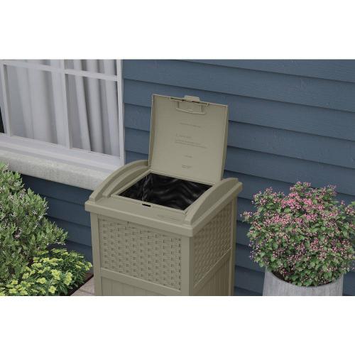 Plastic Trash Hideaway 30 Gallon Beige Outdoor Trash Can with Lid, Suitable for Patios, Decks and Backyards
