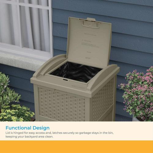 Plastic Trash Hideaway 30 Gallon Beige Outdoor Trash Can with Lid, Suitable for Patios, Decks and Backyards