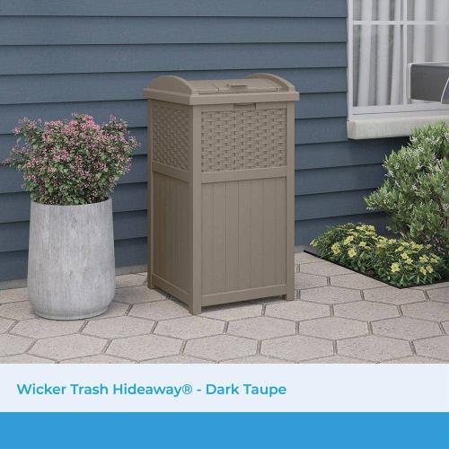 Plastic Trash Hideaway 30 Gallon Beige Outdoor Trash Can with Lid, Suitable for Patios, Decks and Backyards