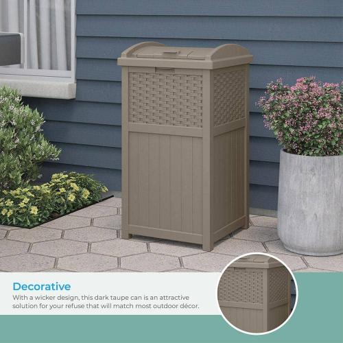 Plastic Trash Hideaway 30 Gallon Beige Outdoor Trash Can with Lid, Suitable for Patios, Decks and Backyards