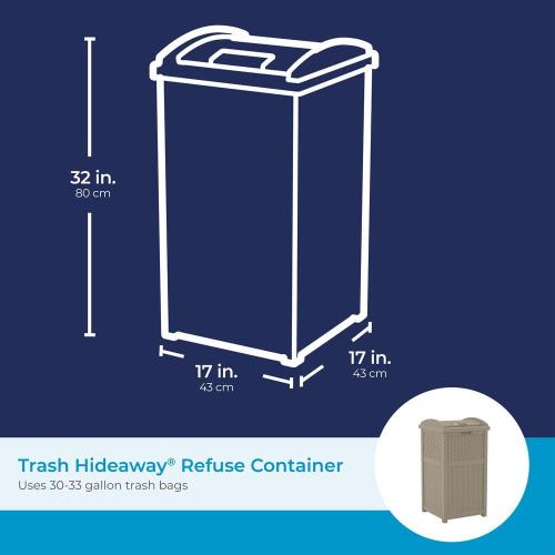 Plastic Trash Hideaway 30 Gallon Beige Outdoor Trash Can with Lid, Suitable for Patios, Decks and Backyards