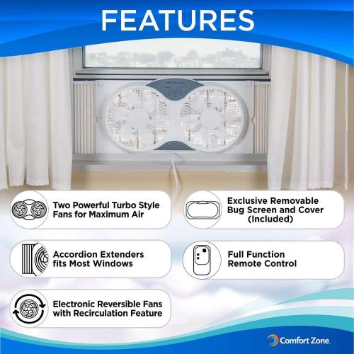 9 in. 3-Speed Expandable Reversible Twin Window Fan with Remote Control and Removable Cover and Bug Screen