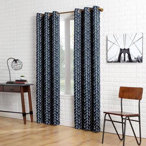 Kenwood Chevron Navy Polyester 40 in. W x 84 in. L Grommet Blackout Curtain (Single Panel)
