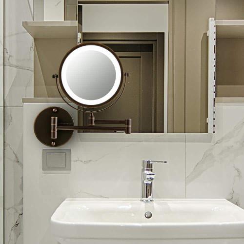 Small Round Antique Bronze Lighted Tilting Casual Mirror (11.6 in. H x 1.4 in. W)               ** Bronze**