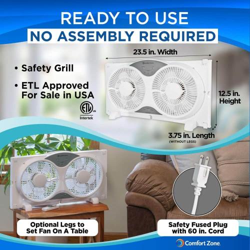 9 in. 3-Speed Expandable Reversible Twin Window Fan with Remote Control and Removable Cover and Bug Screen