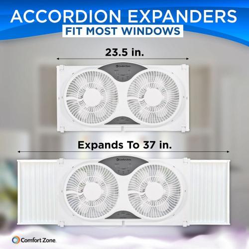 9 in. 3-Speed Expandable Reversible Twin Window Fan with Remote Control and Removable Cover and Bug Screen