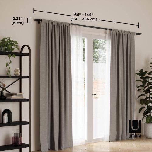 Twilight 60 in. -144 in. Adjustable Double 1 in. Curtain Rod, Black, Room Darkening