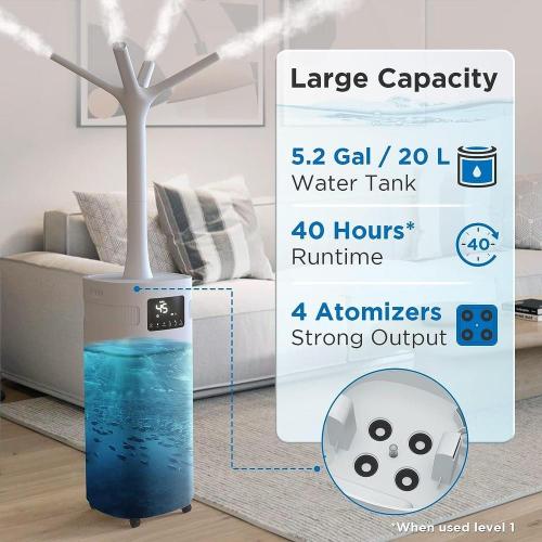 5.3 Gal Commercial Humidifier, Wi-Fi-Enabled, Ultrasonic Air Vaporizer, UV-C LED, Top Refill, with 360°Nozzle