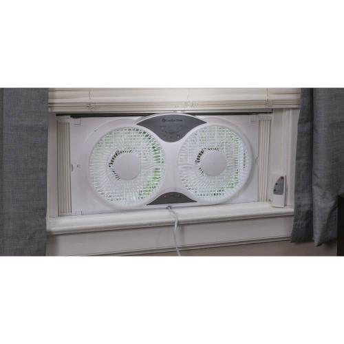 9 in. 3-Speed Expandable Reversible Twin Window Fan with Remote Control and Removable Cover and Bug Screen