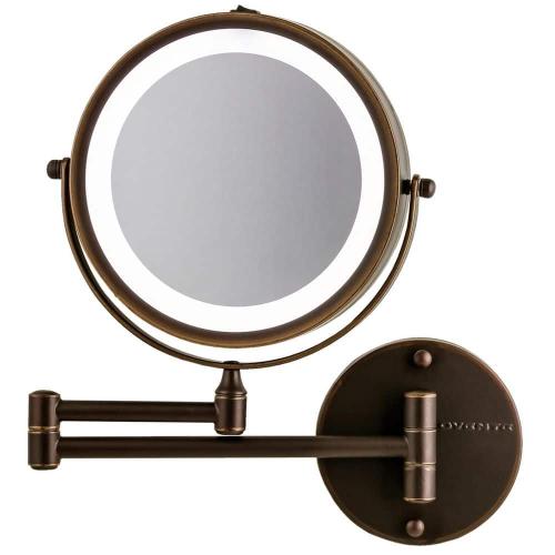 Small Round Antique Bronze Lighted Tilting Casual Mirror (11.6 in. H x 1.4 in. W)               ** Bronze**