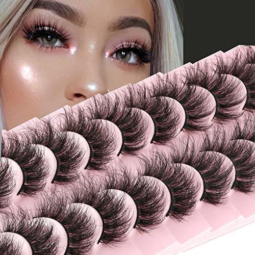 FANXITON Mink Lashes False Eyelashes Dramatic Fluffy Mink Lashes Wispy 19 MM Curly Natural Look 3D Fake Eyelashes 10 Pairs Pack