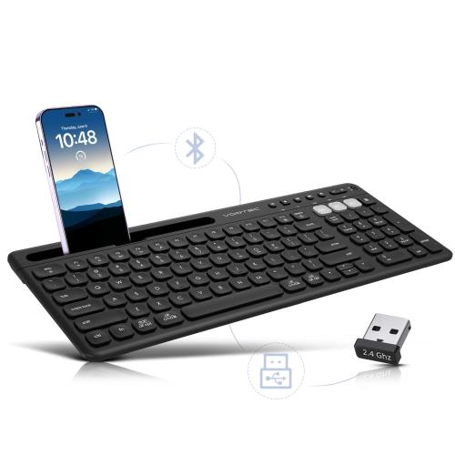 Vortec Multi Device Wireless Keyboard - Bluetooth Keyboard for Tablet - Universal Compatible with iPhone iPad Android Phone Cellphone PC Computer - Built-in Stand - Long Battery Life - Easy Setup