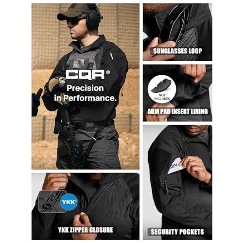CQR Men's Combat Shirt Tactical 1/4 Zip Long Sleeve Military BDU Shirts Camo EDC Top with Pockets Woven Chest Print Utility Camo Small