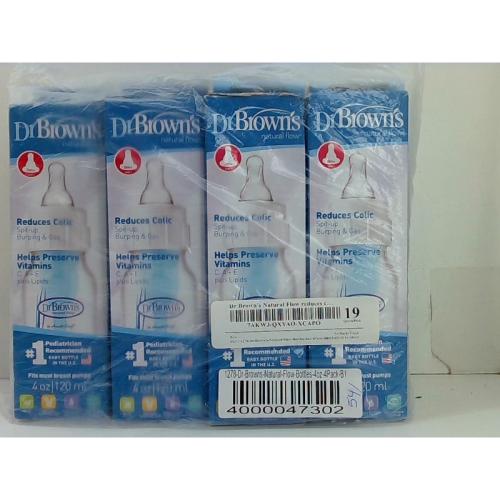 Dr. Brown's Natural Flow Anti-Colic Options  Narrow Baby Bottle, 4 oz/120 mL, with Level 1 Slow Flow Nipple, 0m , 4 Bottles