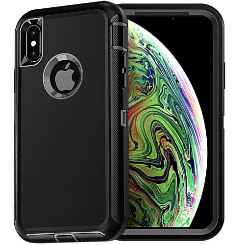 YmhxcY for iPhone Xs Max Case Shockproof Dropproof Dust-Proof Drop Proof 3-Layer Durable Phone Case Heavy Duty Protection Phone Case Cover for Apple iPhone Xs Max 6.5“ Black and Grey