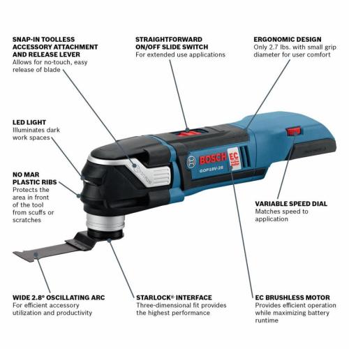 Bosch Starlock Plus 3-Piece Brushless 18-Volt Variable Speed Oscillating Multi-Tool Kit