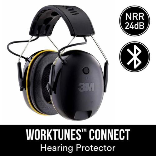 3M WorkTunes Connect Plastic Hearing Protection Earmuffs with Bluetooth Compatibility